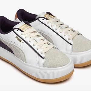 Puma White and Purple Sneakers with Tan Soles
